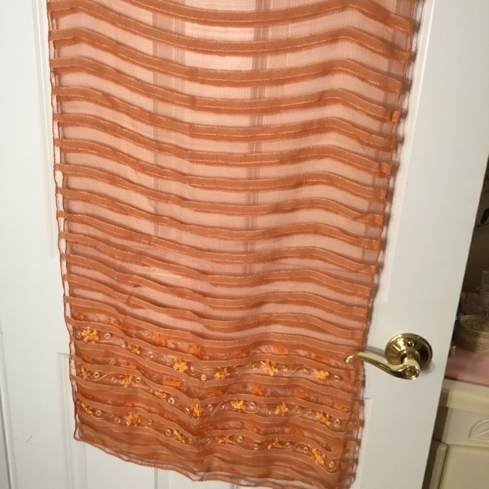 NWT.  Orange Scarf. Beautiful See-Through with Embroidered Flowers